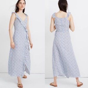 Madewell Wrap Maxi Dress Floral Blue White 6